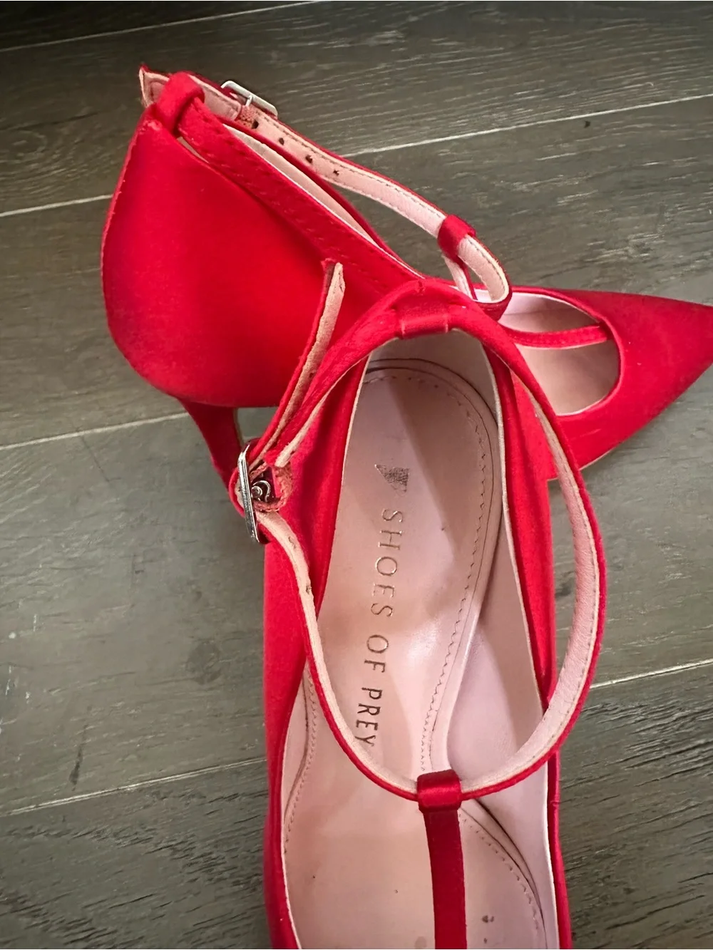 Red T-Strap Pointed Toe Pumps - Women